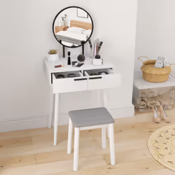 HOMCOM Dressing Table Vanity Set Make Up Desk with Mirror & Stool White - Additional view 5