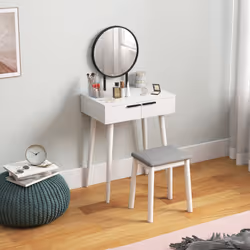 HOMCOM Dressing Table Vanity Set Make Up Desk with Mirror & Stool White - Additional view 7