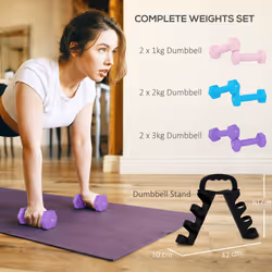 SPORTNOW Dumbbells Set with Storage Rack, 2 x 1kg, 2 x 2kg, 2 x 3kg