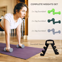 SPORTNOW Dumbbells Set with Storage Rack, 2 x 1kg, 2 x 2kg, 2 x 3kg