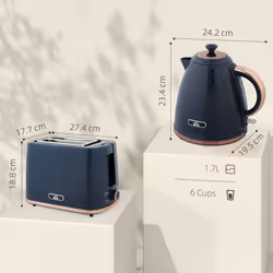 HOMCOM Kettle and Toaster Set 1.7L Fast Boil Kettle & 2 Slice Toaster Set - Blue