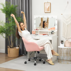 HOMCOM Fluffy Vanity Chair for Desk, with Height Adjustable, Wheels, Pink