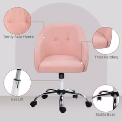 HOMCOM Fluffy Vanity Chair for Desk, with Height Adjustable, Wheels, Pink - Additional view 8