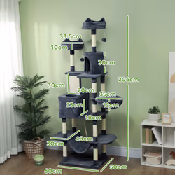 PawHut 206cm Cat Tree with Scratching Posts, Beds, Condos, Toys, Dark Grey
