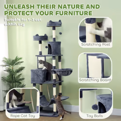 PawHut 206cm Cat Tree with Scratching Posts, Beds, Condos, Toys, Dark Grey - Additional view 5