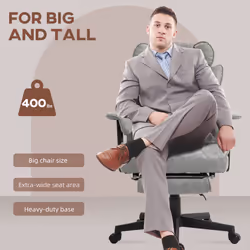HOMCOM Office Chair, Ergonomic Desk Chair with Foot Rest, Grey