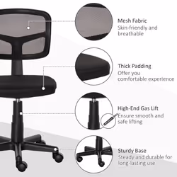Vinsetto Small Office Chair without Arms, Ergonomic Swivel Mesh Desk Chair - Additional view 6