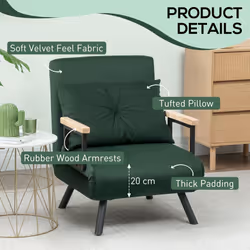 HOMCOM Click Clack Single Chair Bed Settee for Living Room, Green - Additional view 5