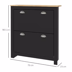 HOMCOM 2 Drawer Shoe Cabinet Narrow Shoe Cupboard with Flip Doors, Black - Additional view 2