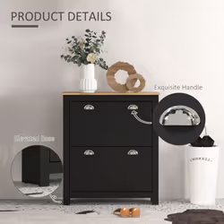 HOMCOM 2 Drawer Shoe Cabinet Narrow Shoe Cupboard with Flip Doors, Black - Additional view 5