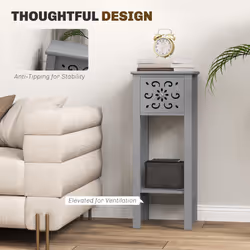 HOMCOM Bedside Table Set, End Table Set with Drawer and Storage Shelf, Grey - Additional view 4