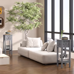 HOMCOM Bedside Table Set, End Table Set with Drawer and Storage Shelf, Grey - Additional view 5