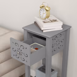 HOMCOM Bedside Table Set, End Table Set with Drawer and Storage Shelf, Grey - Additional view 6