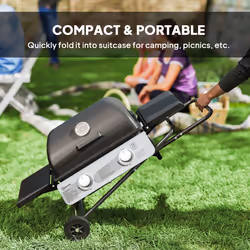 Outsunny Portable Foldable Gas Barbecue Grill with Thermometer, Lid, Black