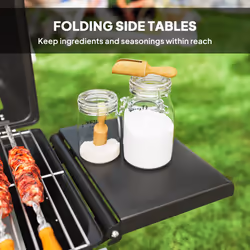 Outsunny Portable Foldable Gas Barbecue Grill with Thermometer, Lid, Black