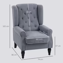 HOMCOM Accent Armchair Home Furniture Retro Tufted Club Fabric Grey - Additional view 2