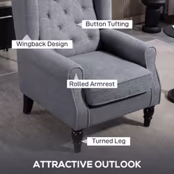 HOMCOM Accent Armchair Home Furniture Retro Tufted Club Fabric Grey - Additional view 3