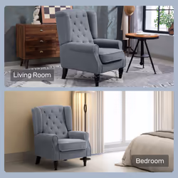 HOMCOM Accent Armchair Home Furniture Retro Tufted Club Fabric Grey - Additional view 7