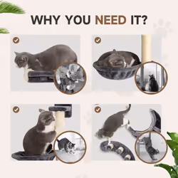PawHut 4-Piece Cat Wall Furniture w/ Hammock, Ladder, Platforms - Dark Grey - Additional view 5
