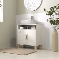 HOMCOM Under Sink Bathroom Cabinet for Basin without Pedestal, Cream White