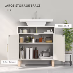 HOMCOM Under Sink Bathroom Cabinet for Basin without Pedestal, Cream White - Additional view 4