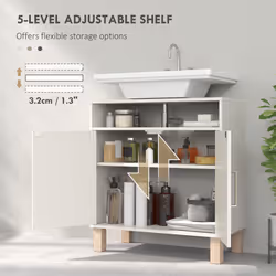 HOMCOM Under Sink Bathroom Cabinet for Basin without Pedestal, Cream White - Additional view 5