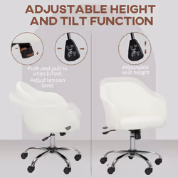 HOMCOM Vanity Chair for Desk, with Height Adjustable, Wheels, Cream