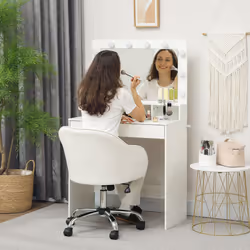 HOMCOM Vanity Chair for Desk, with Height Adjustable, Wheels, Cream - Additional view 6