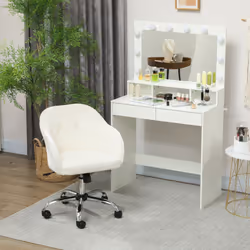 HOMCOM Vanity Chair for Desk, with Height Adjustable, Wheels, Cream - Additional view 7