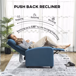 HOMCOM Linen Fabric Reclining Chair with Padded Seat, Blue