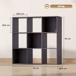 HOMCOM 9 Cube Storage Unit Cabinet Bookcase Display Shelves - Grey