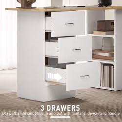 HOMCOM 120cm Computer Desk, Study Table with 3 Shelf & Drawers - White - Additional view 4