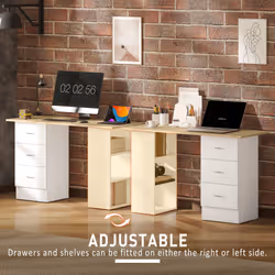 HOMCOM 120cm Computer Desk, Study Table with 3 Shelf & Drawers - White - Additional view 5