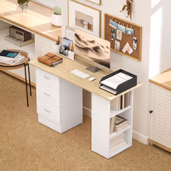 HOMCOM 120cm Computer Desk, Study Table with 3 Shelf & Drawers - White - Additional view 6