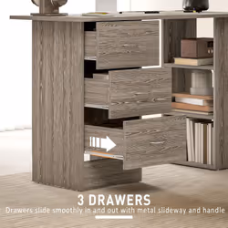 HOMCOM 120cm Computer Desk, Study Table with 3 Shelf & Drawers - Grey - Additional view 4