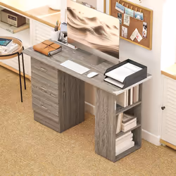 HOMCOM 120cm Computer Desk, Study Table with 3 Shelf & Drawers - Grey - Additional view 6
