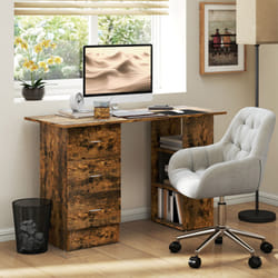 HOMCOM 120cm Computer Desk, Study Table with 3 Shelf & Drawers - Brown
