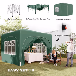 Outsunny 3 x 3(m) UPF50+ Pop Up Gazebo with Sides and Carry Bag, Dark Green