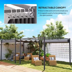 Outsunny 3 x 3(m) Garden Pergola with Retractable Roof, UPF30+, Grey