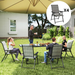 Outsunny 4PCS Folding Chair w/ Breathable Mesh Fabric Seat, Black and Grey