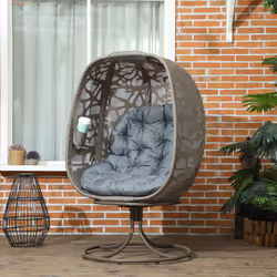 Outsunny Foldable Egg Chair with Cushions, Indoor Outdoor Swivel Lounger, Grey