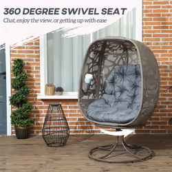 Outsunny Foldable Egg Chair with Cushions, Indoor Outdoor Swivel Lounger, Grey