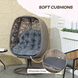 Outsunny Foldable Egg Chair with Cushions, Indoor Outdoor Swivel Lounger, Grey