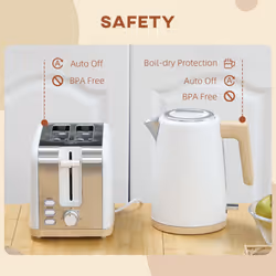 HOMCOM 1.7L Electric Fast Boil Kettle and 2 Slice Toaster Set, White - Additional view 5