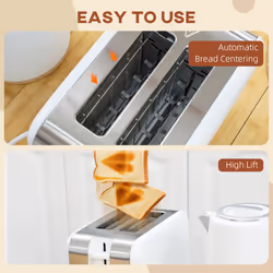 HOMCOM 1.7L Electric Fast Boil Kettle and 2 Slice Toaster Set, White - Additional view 6
