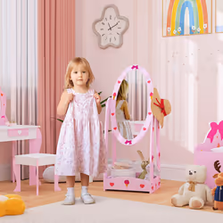 AIYAPLAY 360 Rotating Kids Full Length Mirror with Storage Shelf, Pink