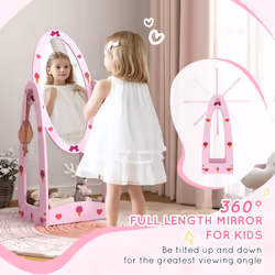 AIYAPLAY 360 Rotating Kids Full Length Mirror with Storage Shelf, Pink