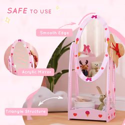 AIYAPLAY 360 Rotating Kids Full Length Mirror with Storage Shelf, Pink