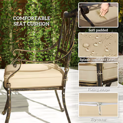 Outsunny 7 Pieces Cast Aluminium Garden Dining Set with Parasol Hole, Bronze