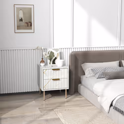 HOMCOM Bedside Table Bedside Cabinet with 2 Drawers for Bedroom, White